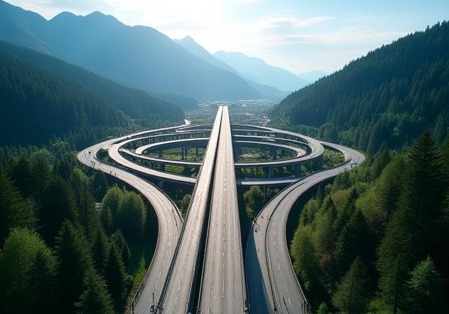 Luftaufnahme eines Schweizer Autobahnkreuzes